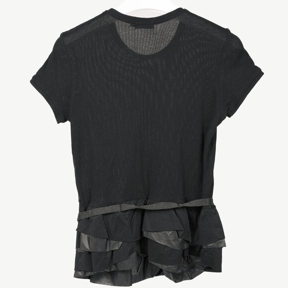 Moncler Black Cotton Ruffled Peplum T-Shirt - Picture 2 of 10